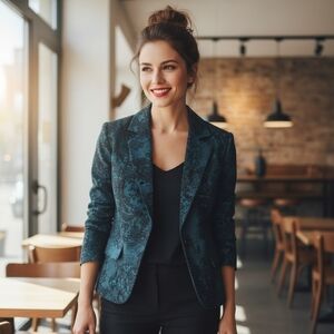 Chico's   Brisway Gunneda Teal with Black Lace Overlay Jacket